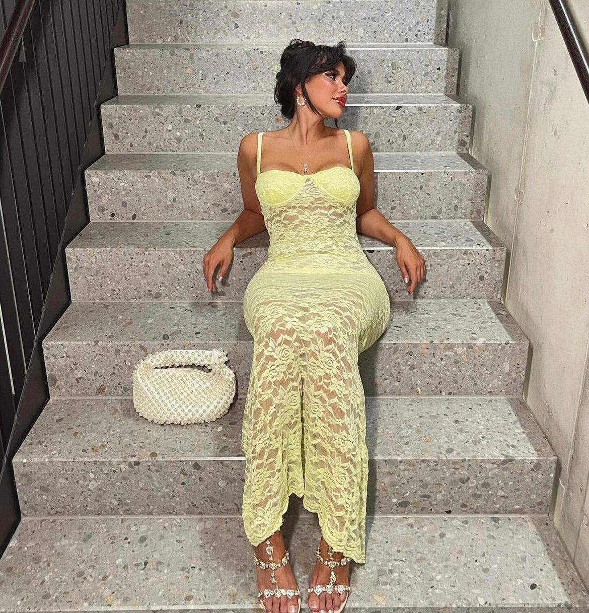 Buttercup Yellow Lace Maxi Dress